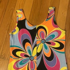 80’s AZZURA ONE PSYCHEDELIC MULTICOLOR WILD PRINT ONE PIECE STRETCH JUMPSUIT
